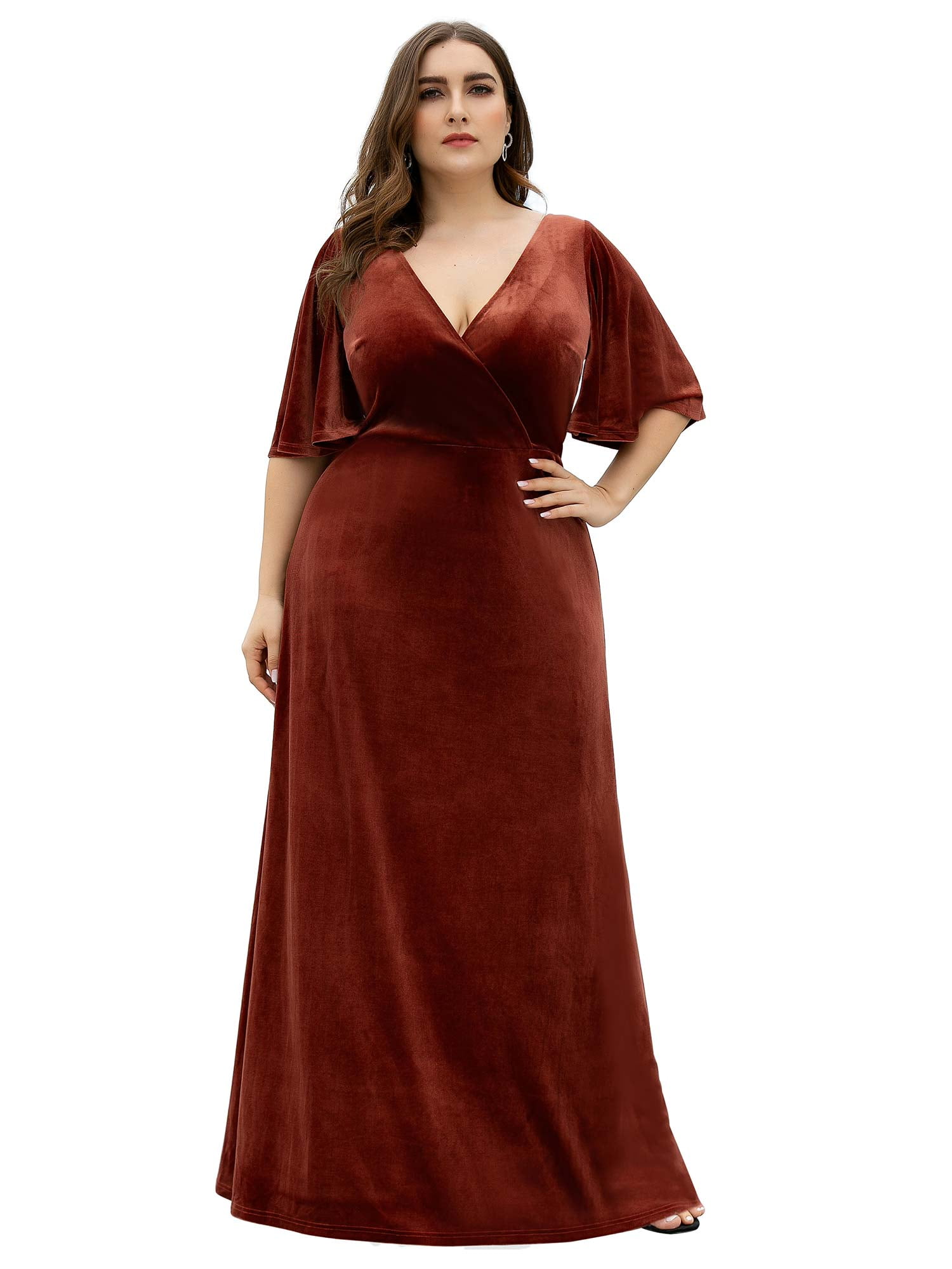 Ever-Pretty Women's Retro V-Neck Wrap Velvet Maxi Dress Plus Size Formal  Dress 08612 Brick Red US4 - Walmart.com